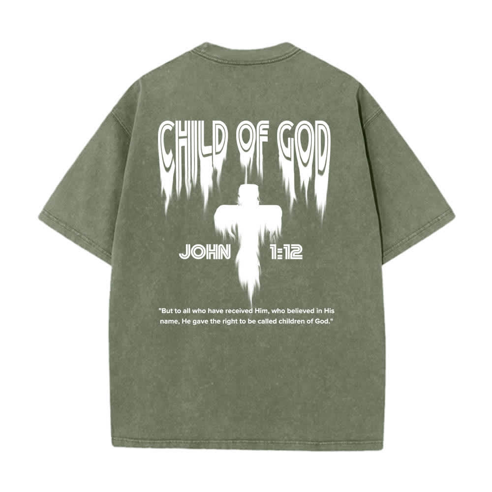 Christianartworkshop Dual-Side Child Of God John 1:12 Distressed Letter Print Washed T-shirt - image 1