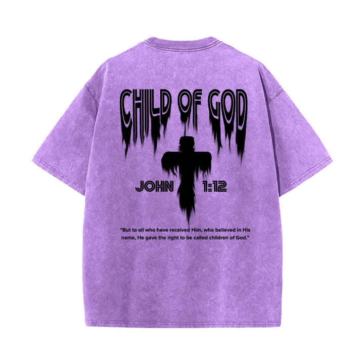 Christianartworkshop Dual-Side Child Of God John 1:12 Distressed Letter Print Washed T-shirt - image 22