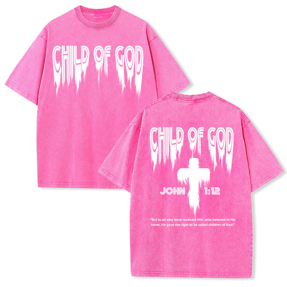 Christianartworkshop Dual-Side Child Of God John 1:12 Distressed Letter Print Washed T-shirt - Pink - 5XL - image 24