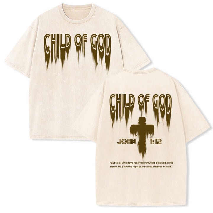 Christianartworkshop Dual-Side Child Of God John 1:12 Distressed Letter Print Washed T-shirt - Beige - 5XL - image 18
