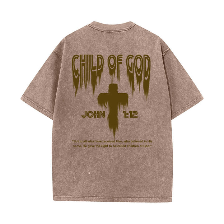 Christianartworkshop Dual-Side Child Of God John 1:12 Distressed Letter Print Washed T-shirt - image 7