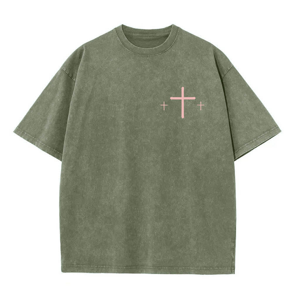 Christianartworkshop Dual-Side Faith Over Fear Cross Scripture Letter Print Washed T-shirt - image 5