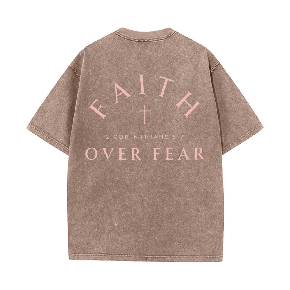 Christianartworkshop Dual-Side Faith Over Fear Cross Scripture Letter Print Washed T-shirt - image 10