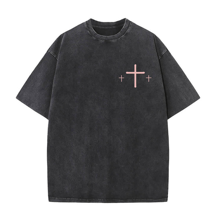 Christianartworkshop Dual-Side Faith Over Fear Cross Scripture Letter Print Washed T-shirt - image 20
