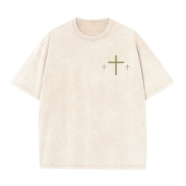 Christianartworkshop Dual-Side Faith Over Fear Cross Scripture Letter Print Washed T-shirt - image 23