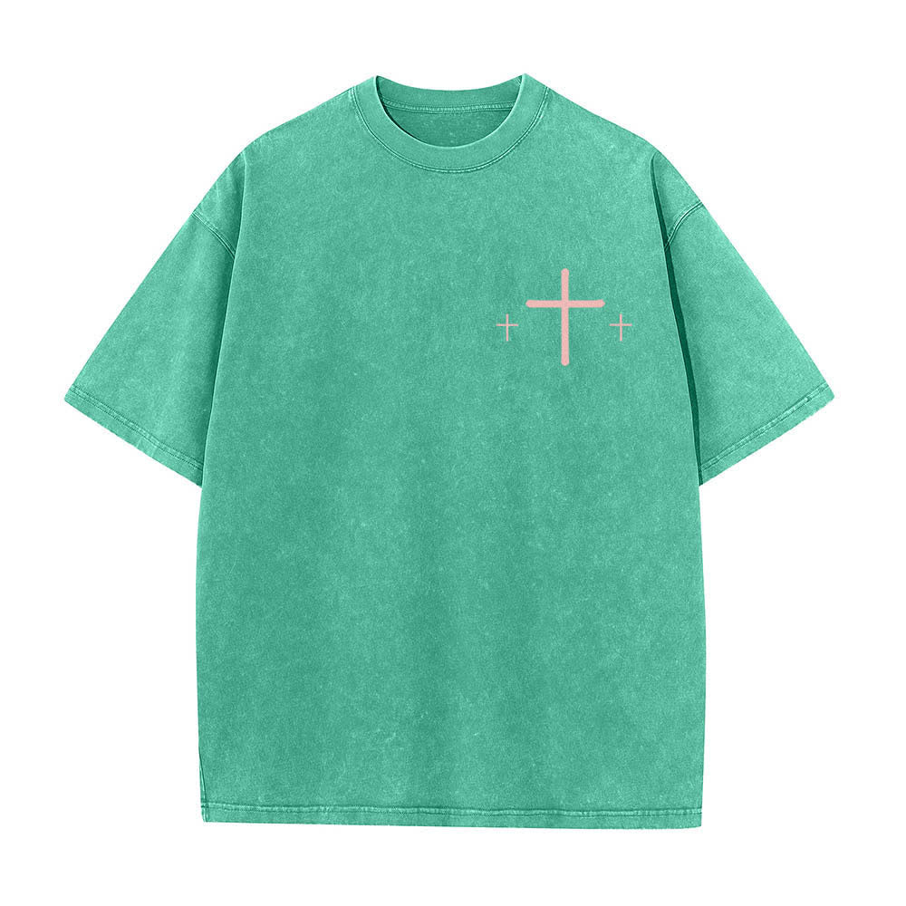 Christianartworkshop Dual-Side Faith Over Fear Cross Scripture Letter Print Washed T-shirt - image 17