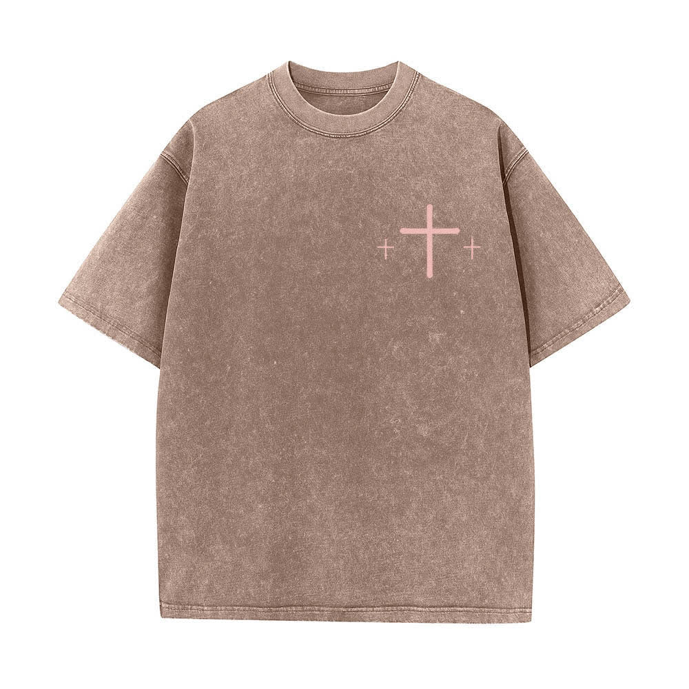Christianartworkshop Dual-Side Faith Over Fear Cross Scripture Letter Print Washed T-shirt - image 11