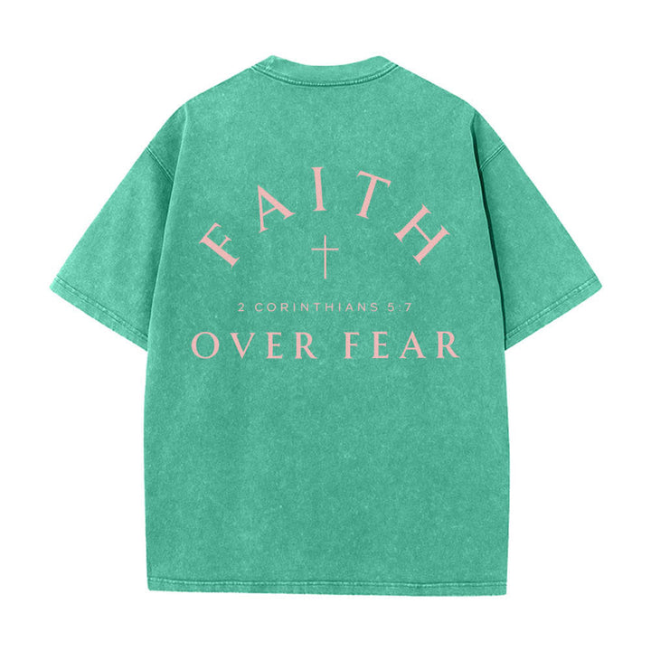 Christianartworkshop Dual-Side Faith Over Fear Cross Scripture Letter Print Washed T-shirt - image 16