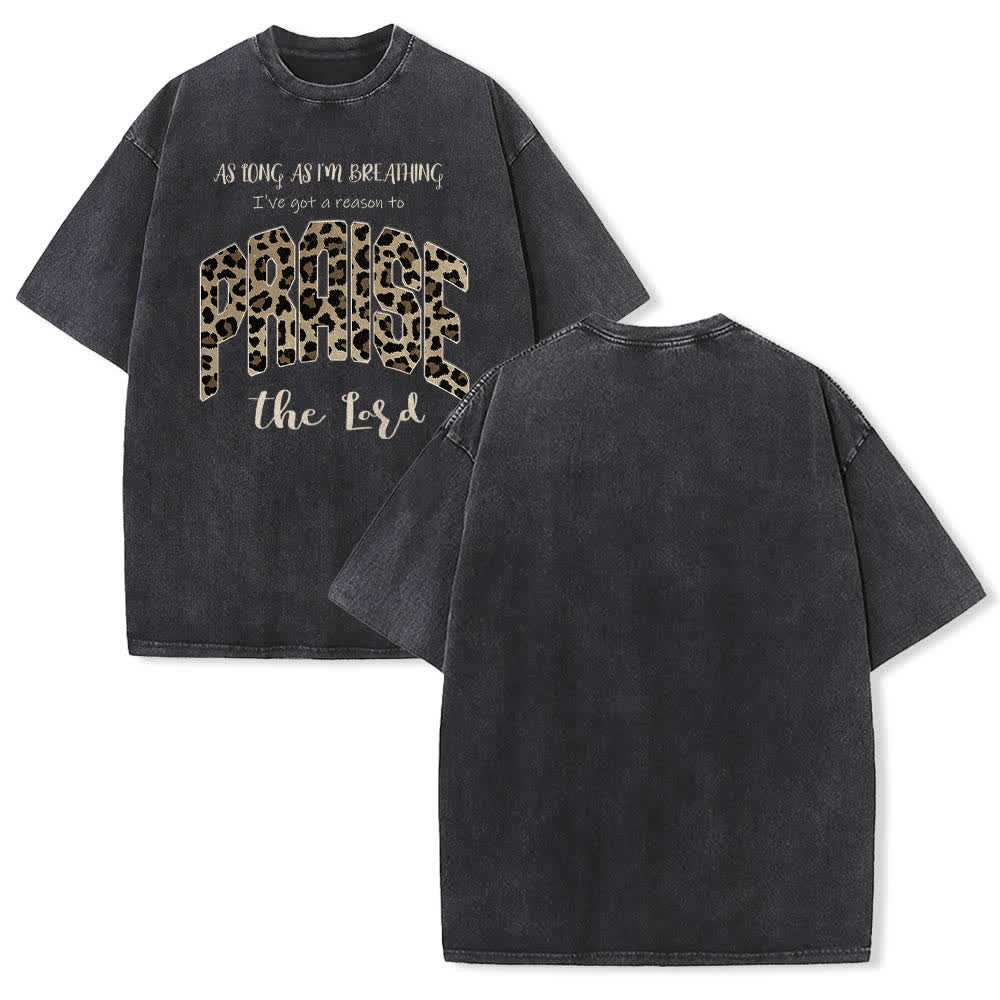 Christianartworkshop Dual-Side Praise The Lord Leopard Print Letter Washed T-shirt - Black - 5XL - image 21