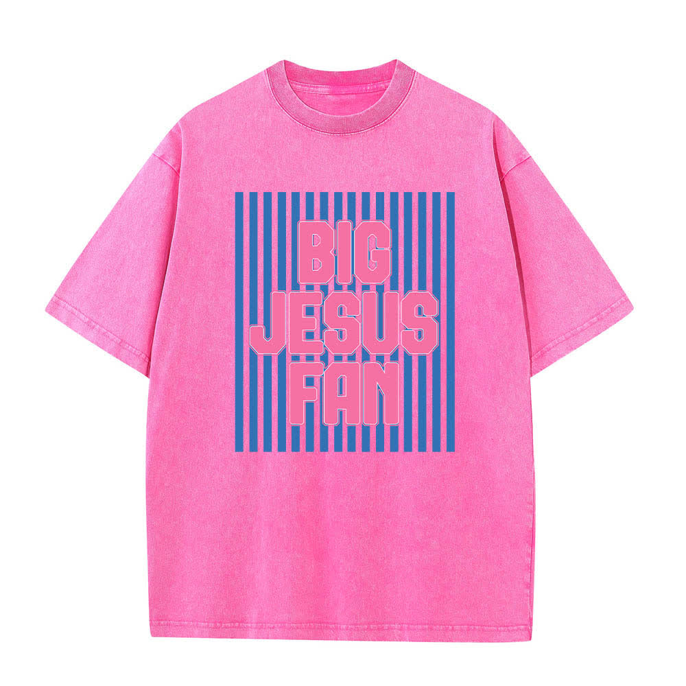 Christianartworkshop Dual-Side Big Jesus Fan Striped Letter Print Washed T-shirt - Pink - 5XL - image 2
