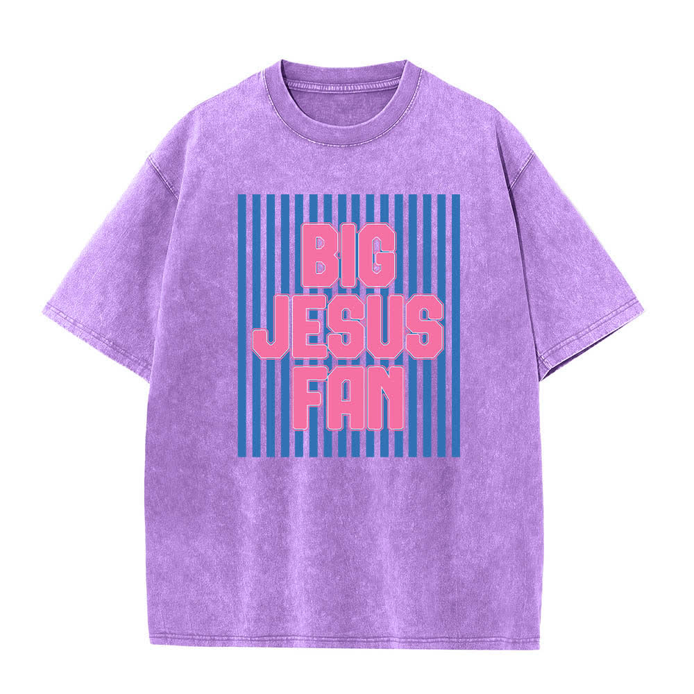 Christianartworkshop Dual-Side Big Jesus Fan Striped Letter Print Washed T-shirt - Purple - 5XL - image 1