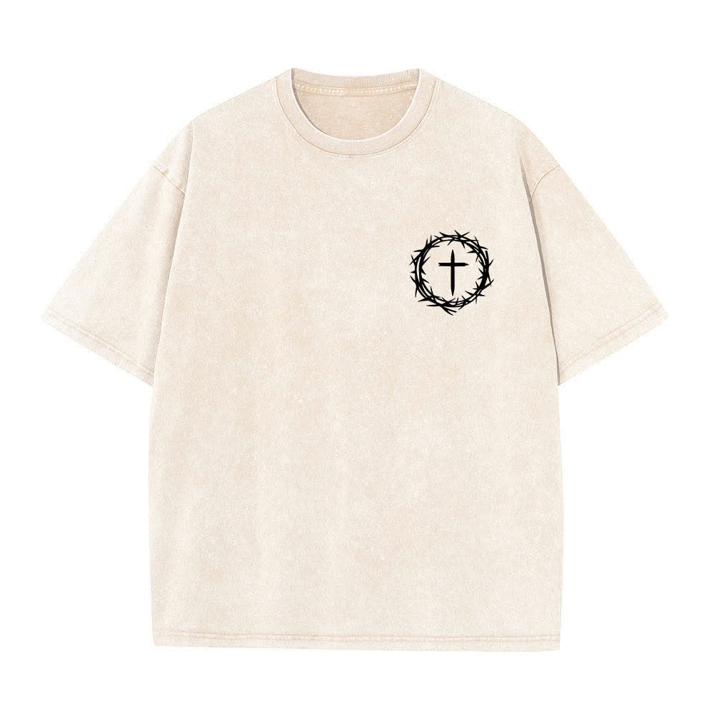 Christianartworkshop Dual-Side A Lot Can Happen In 3 Days Crown Of Thorns Cross Letter Print Washed T-shirt - image 5