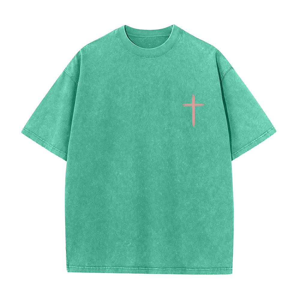 Christianartworkshop Dual-Side Let All That You Do Be Done In Love Floral Cross Letter Print Washed T-shirt - image 2