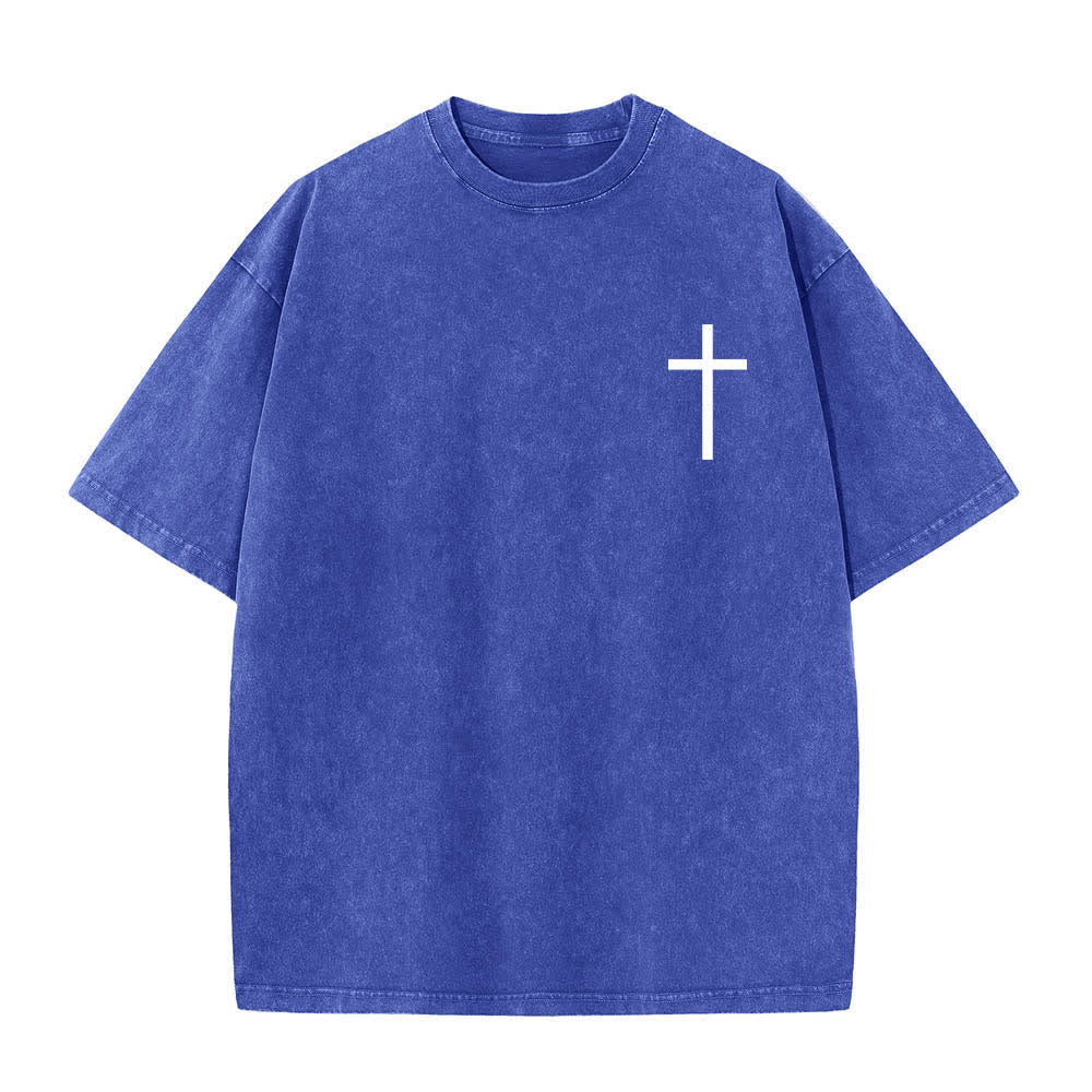 Christianartworkshop Dual-Side Philippians 4:13 Cross Scripture Letter Print Washed T-shirt - image 23