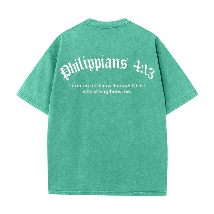 Christianartworkshop Dual-Side Philippians 4:13 Cross Scripture Letter Print Washed T-shirt - image 4