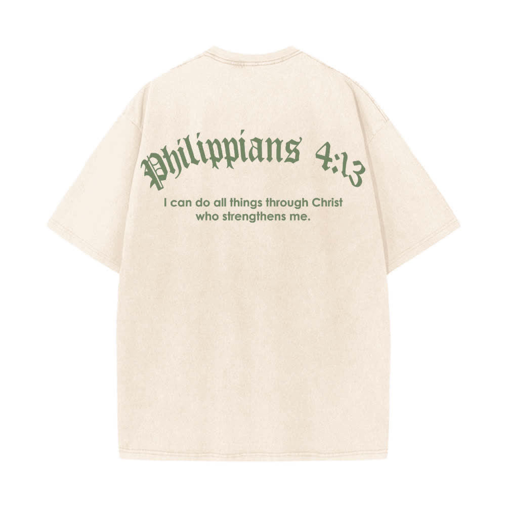 Christianartworkshop Dual-Side Philippians 4:13 Cross Scripture Letter Print Washed T-shirt - image 10