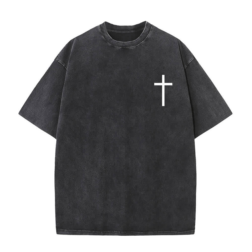 Christianartworkshop Dual-Side Philippians 4:13 Cross Scripture Letter Print Washed T-shirt - image 8