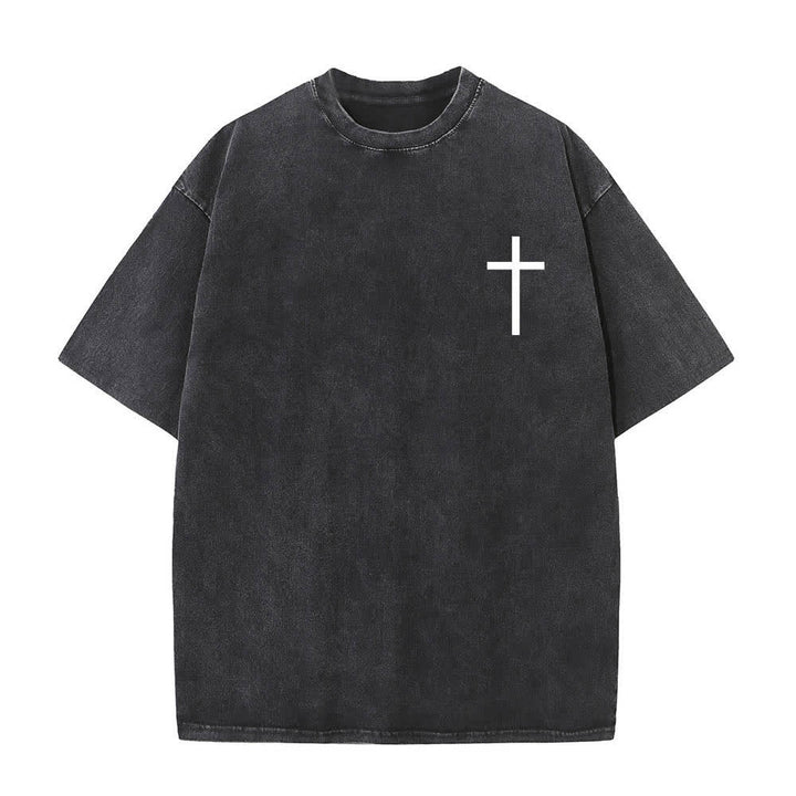 Christianartworkshop Dual-Side Philippians 4:13 Cross Scripture Letter Print Washed T-shirt - image 8