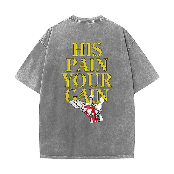 Christianartworkshop Dual-Side Lord's Gym His Pain Your Gain Graphic Letter Print Washed T-shirt - image 5