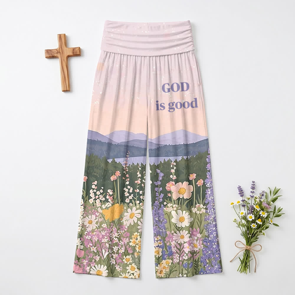 Christianartworkshop Pastoral Mountain Wildflower God Is Good Oil Art Casual Faith Women’s Wide Leg Pants - US22,UK/AU26,EU54(6XL) - image 0