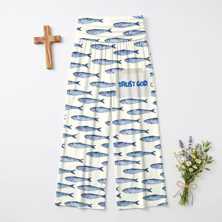 Christianartworkshop Watercolor Fish Trust God Letter Art Casual Faith Women’s Wide Leg Pants - US22,UK/AU26,EU54(6XL) - image 0