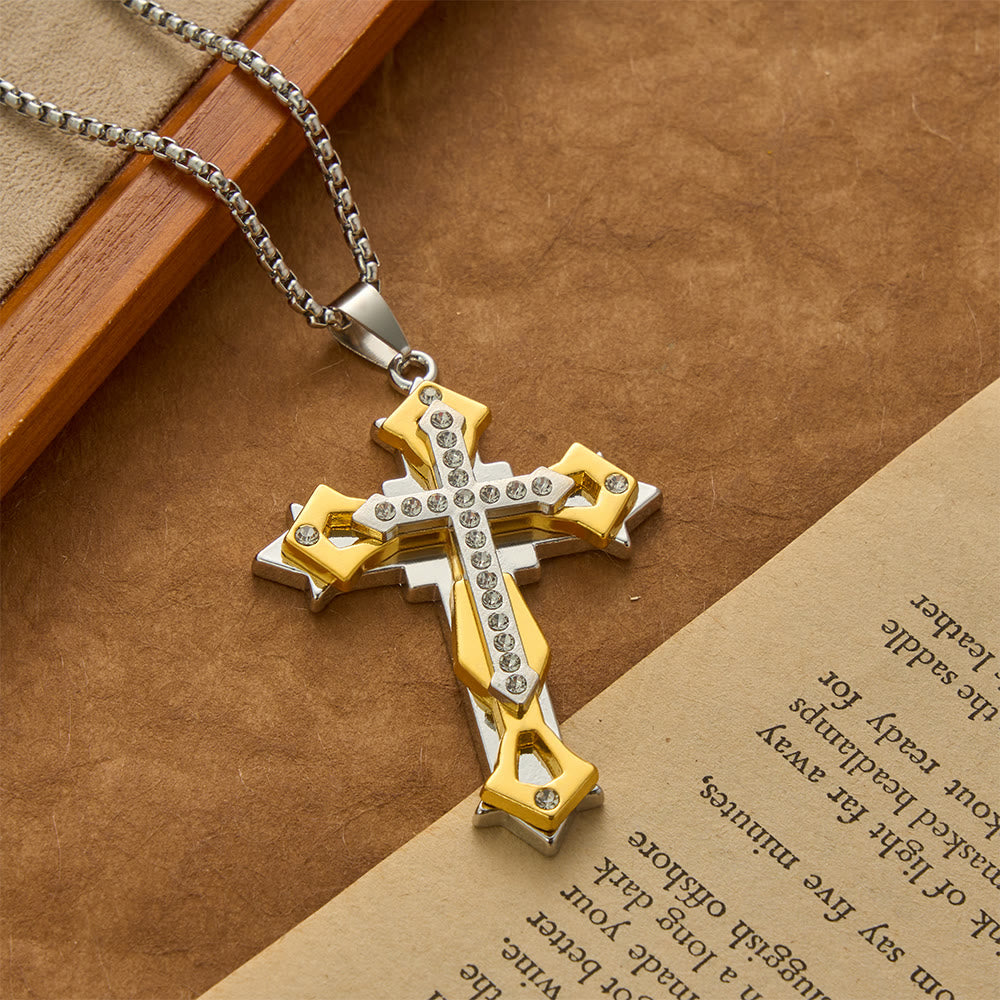 Christianartworkshop Tiered Rhinestone Cross Multicolor Pendant Necklace - Golden - image 2