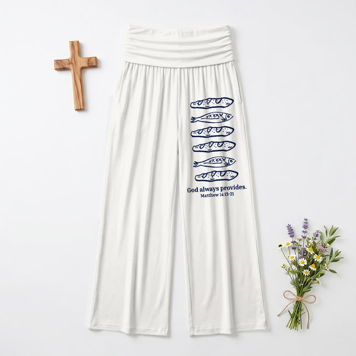 Christianartworkshop Loaves And Fish God Always Provides Scripture Art Casual Faith Women’s Wide Leg Pants - White - US22,UK/AU26,EU54(6XL) - image 9