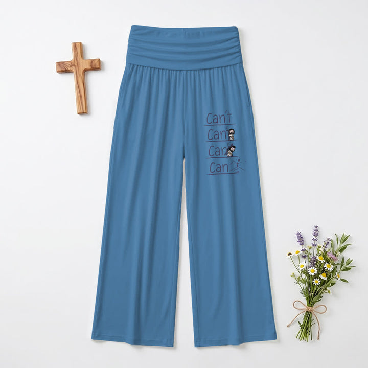 Christianartworkshop Can't Do & Can Do Faith Cartoon Letter Art Casual Faith Women’s Wide Leg Pants - Blue - US22,UK/AU26,EU54(6XL) - image 3