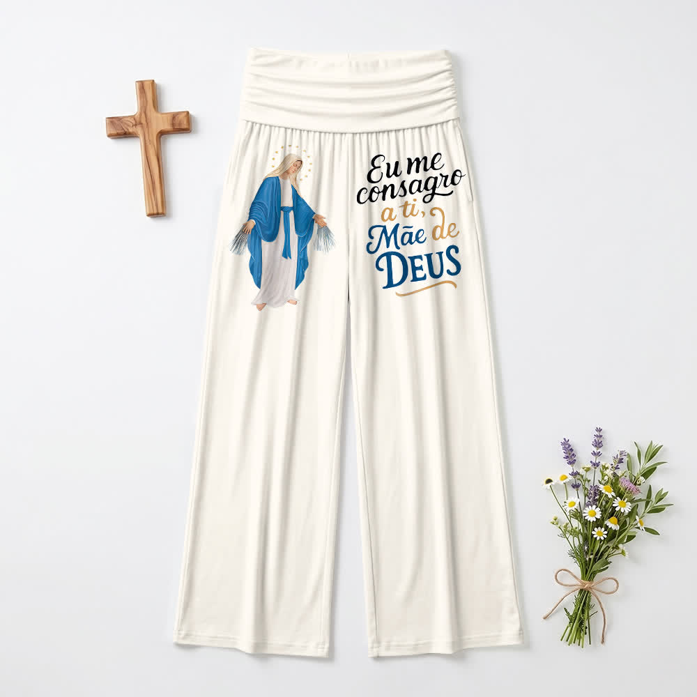 Christianartworkshop Miraculous Virgin Mary Portuguese Scripture Letter Art Casual Faith Women’s Wide Leg Pants - White - US22,UK/AU26,EU54(6XL) - image 3