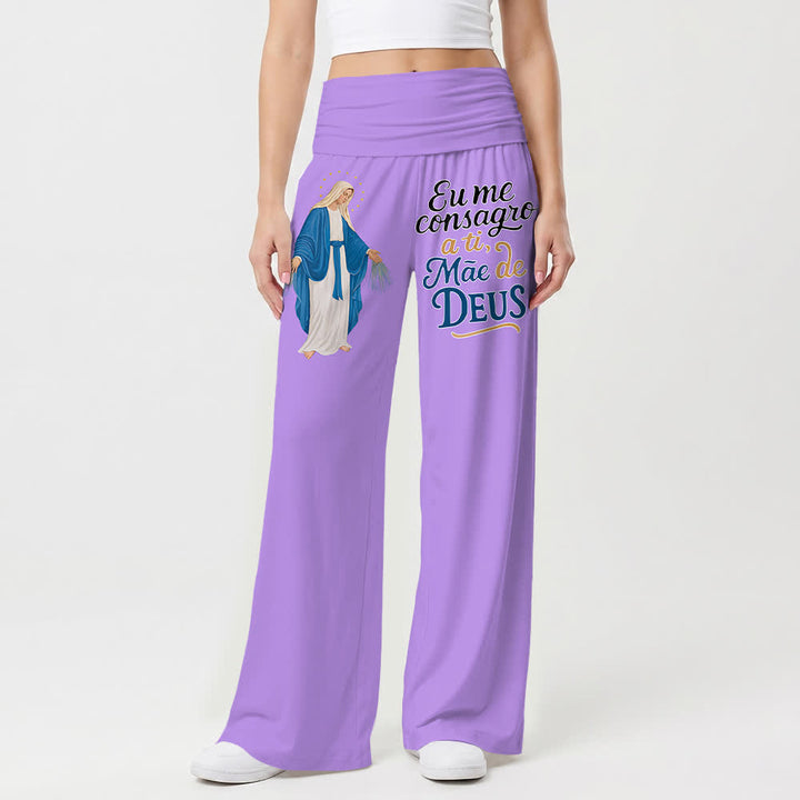 Christianartworkshop Miraculous Virgin Mary Portuguese Scripture Letter Art Casual Faith Women’s Wide Leg Pants - image 7