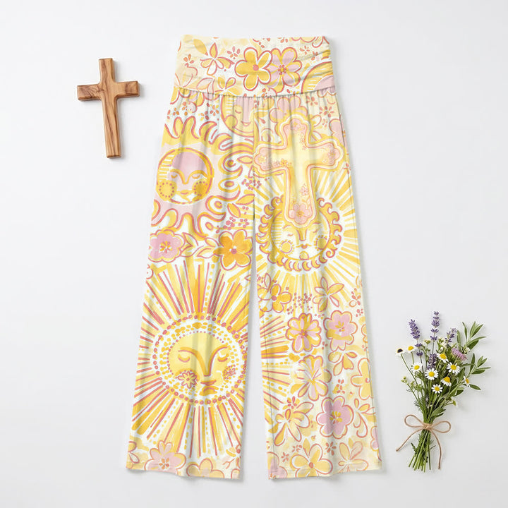 Christianartworkshop Boho Sun Moon Cross Floral Art Casual Faith Women’s Wide Leg Pants - US22,UK/AU26,EU54(6XL) - image 0