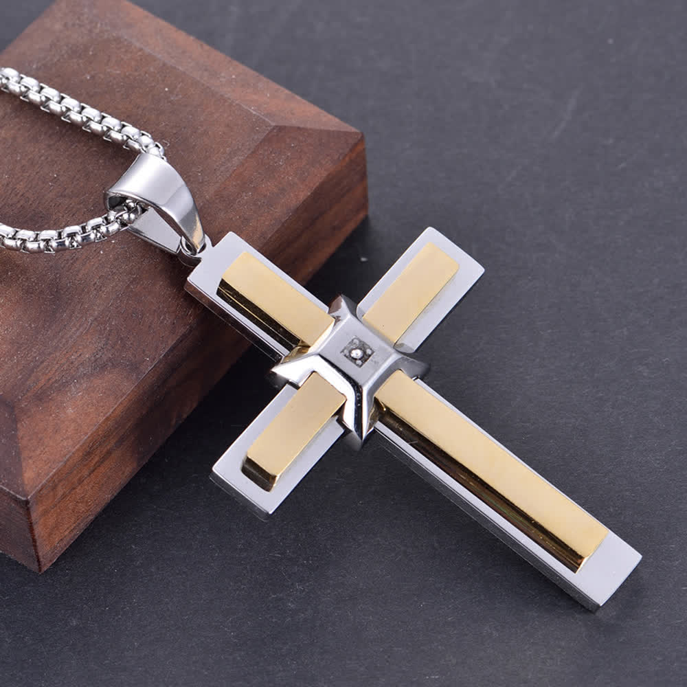 Christianartworkshop Layered Cross Pendant Necklace: Symbol of Faith and Eternal Grace - Golden & Silver - image 0