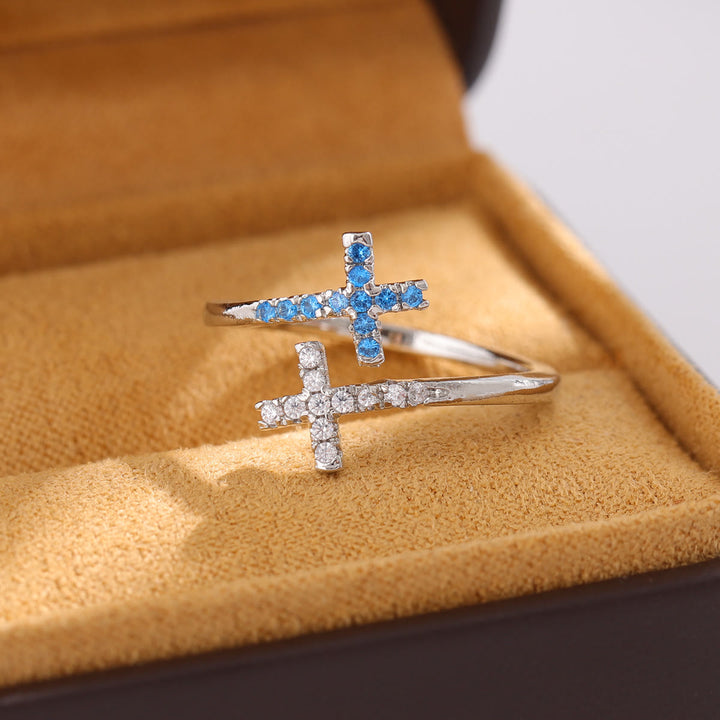 Christianartworkshop Sparkling Cross Bypass Adjustable Ring - image 2