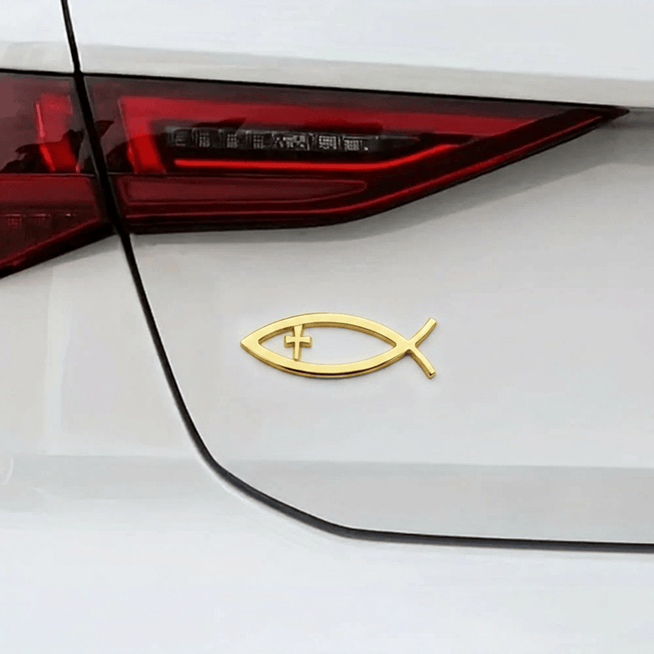 Christianartworkshop Ichthys Hollow Fish Frame Inset Cross Car Sticker: A Symbol of Steadfast Faith & Journey Protection - image 1