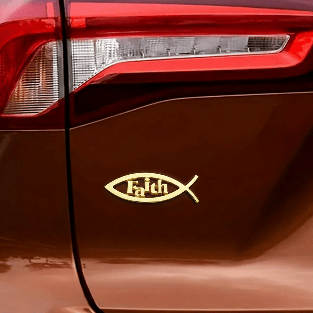 Christianartworkshop Ichthys Fish Outline Raised Faith Letter Car Sticker: A Symbol of Unwavering Conviction & Road Protection - image 1