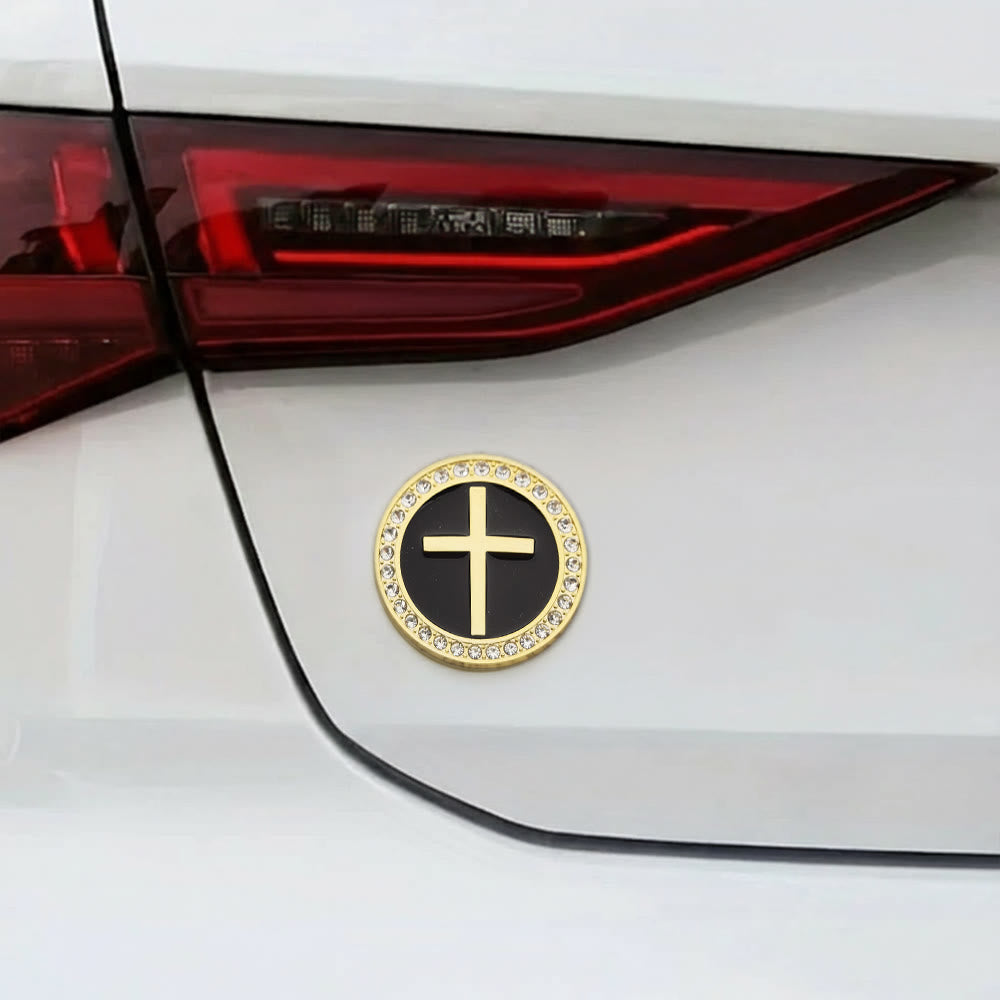 Christianartworkshop Rhinestone Rim Circular Raised Cross Car Sticker: A Symbol of Divine Grace & All-Round Journey Protection - image 2