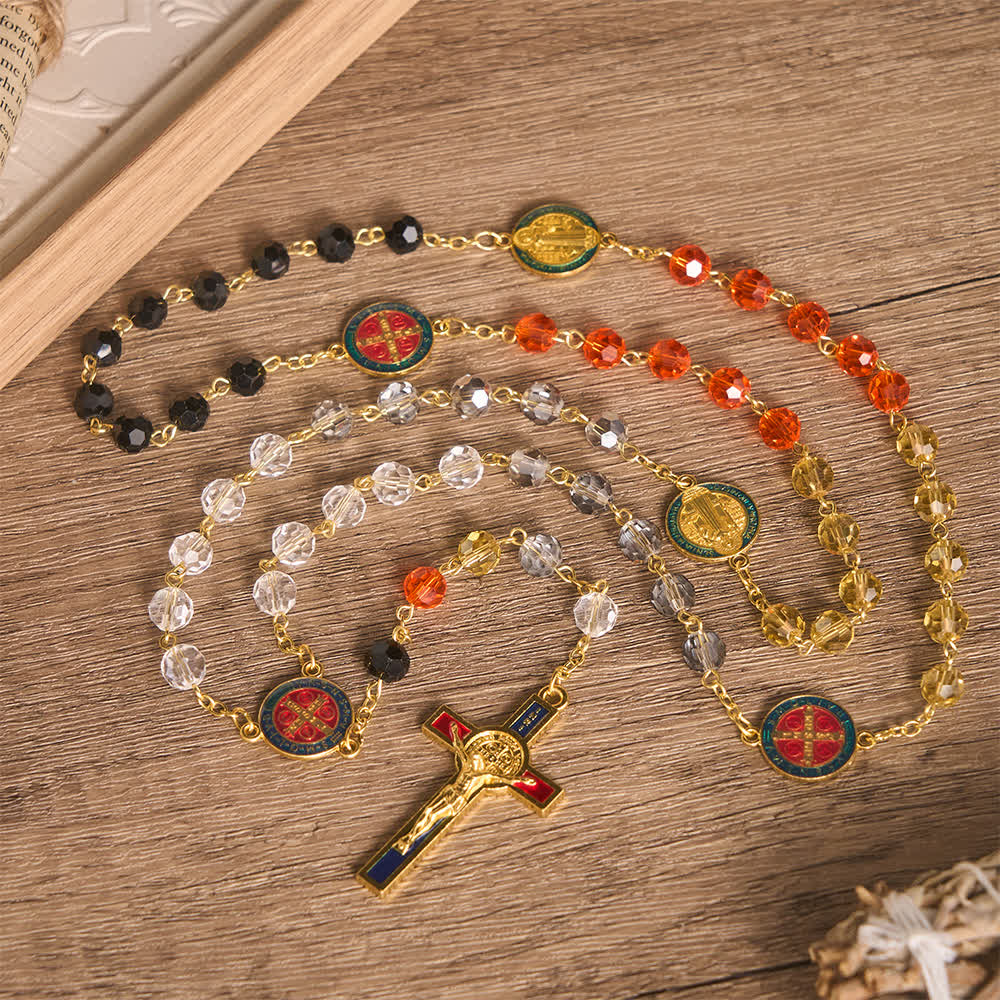 Christianartworkshop Vibrant Multi-Tone Glass Saint Benedict Rosary: For Chapel Worship & Daily Handheld Prayer - image 1