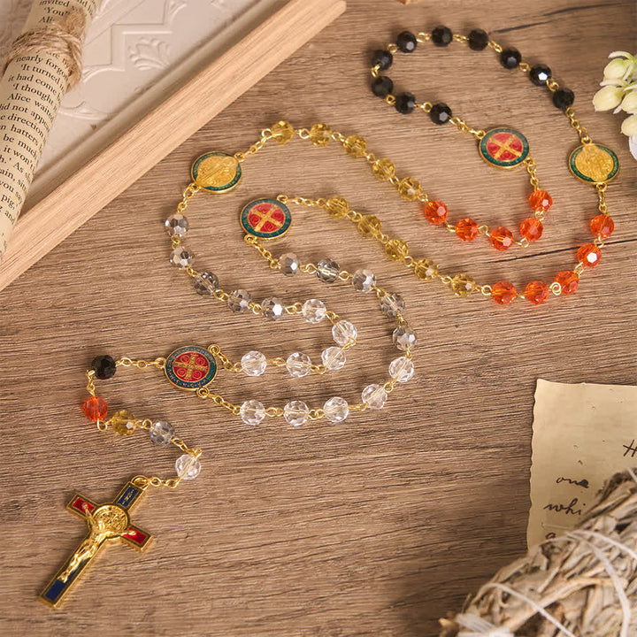 Christianartworkshop Vibrant Multi-Tone Glass Saint Benedict Rosary: For Chapel Worship & Daily Handheld Prayer - image 3