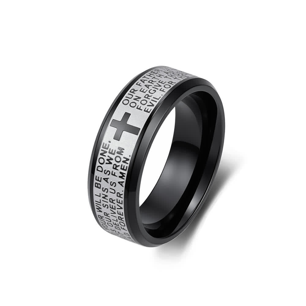 Christianartworkshop Deep Engraved Cross Lord’s Prayer Stainless Steel Wide Band Ring: Emblem of Abiding Heavenly Faith - Black Two-Tone - US 13 - image 12