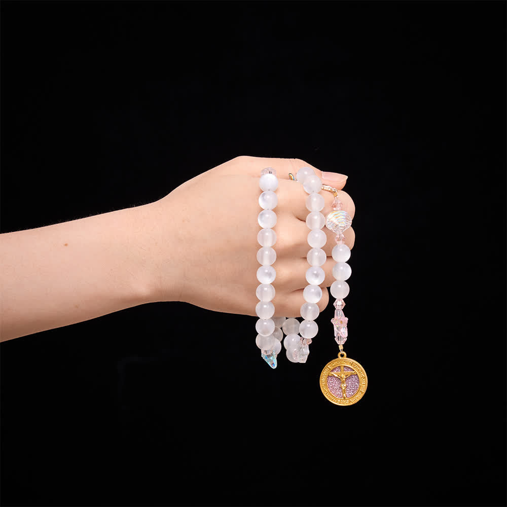 Christianartworkshop Summer Ocean Themed Frosted Matte Bead Rosary With Starfish & Fish Crystal Charms - image 1