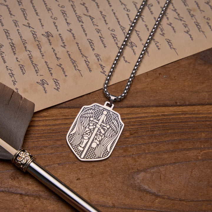 Christianartworkshop Double-Sided Deep Engraved Saint Michael Archangel Shield Box Chain Necklace - image 5