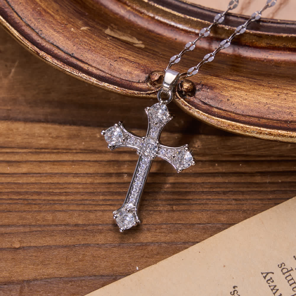 Christianartworkshop Vintage Ornate Full Paved Zircon Cross Flat Link Chain Necklace: Emblem of Radiant Heavenly Salvation - Silver - image 0