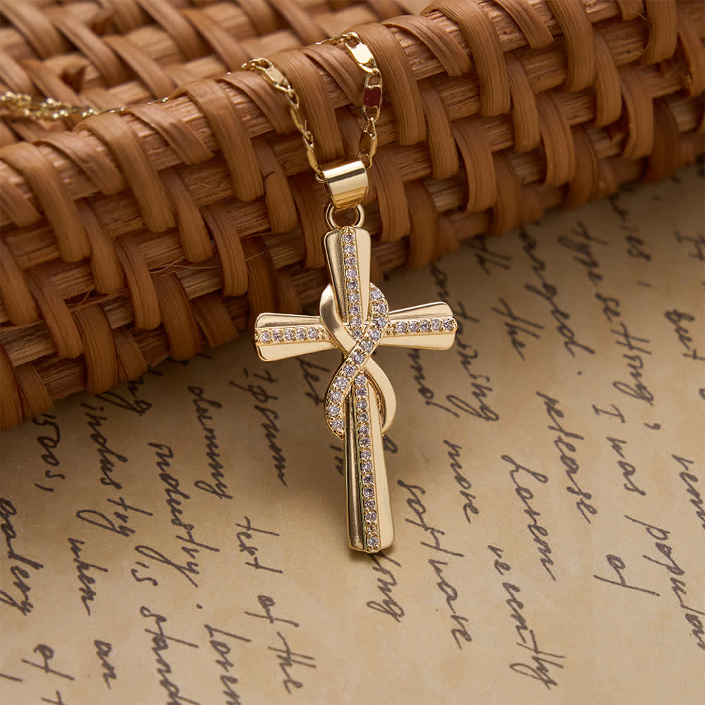 Christianartworkshop Intertwined Infinity Knot Paved Zircon Cross Box Chain Necklace: Emblem of Everlasting Heavenly Covenant - Infinity Knot Cross - image 0