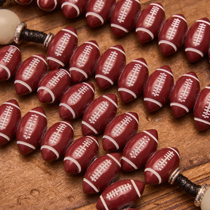 Christianartworkshop Rugby Molded Bead Knotted Cord Rosary With Wood-Grain Crucifix: Emblem of Courageous Heavenly Perseverance - image 2