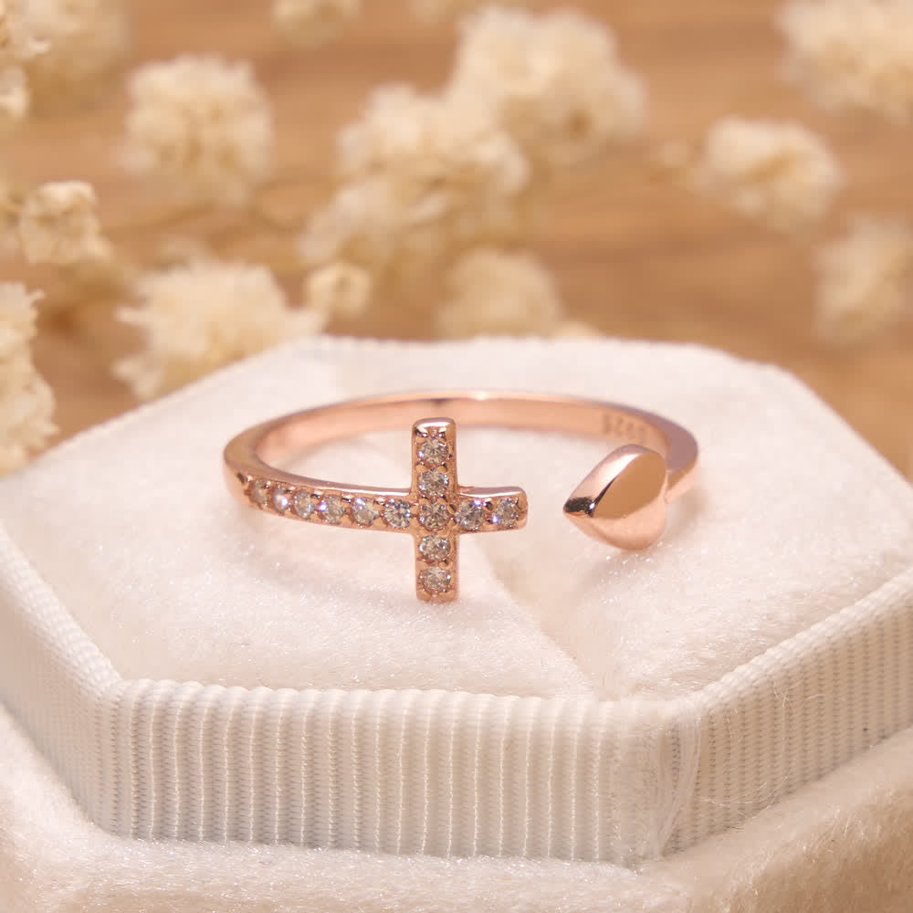Christianartworkshop Minimal Pave Zircon Cross Open Ring With Solid Heart Tip: Emblem of Sincere Heavenly Devotion - image 5
