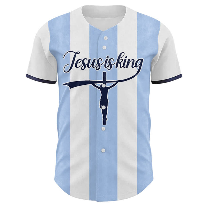 Christianartworkshop Custom Name Number "Jesus Is King" Cross Print Striped Baseball Jersey - image 1