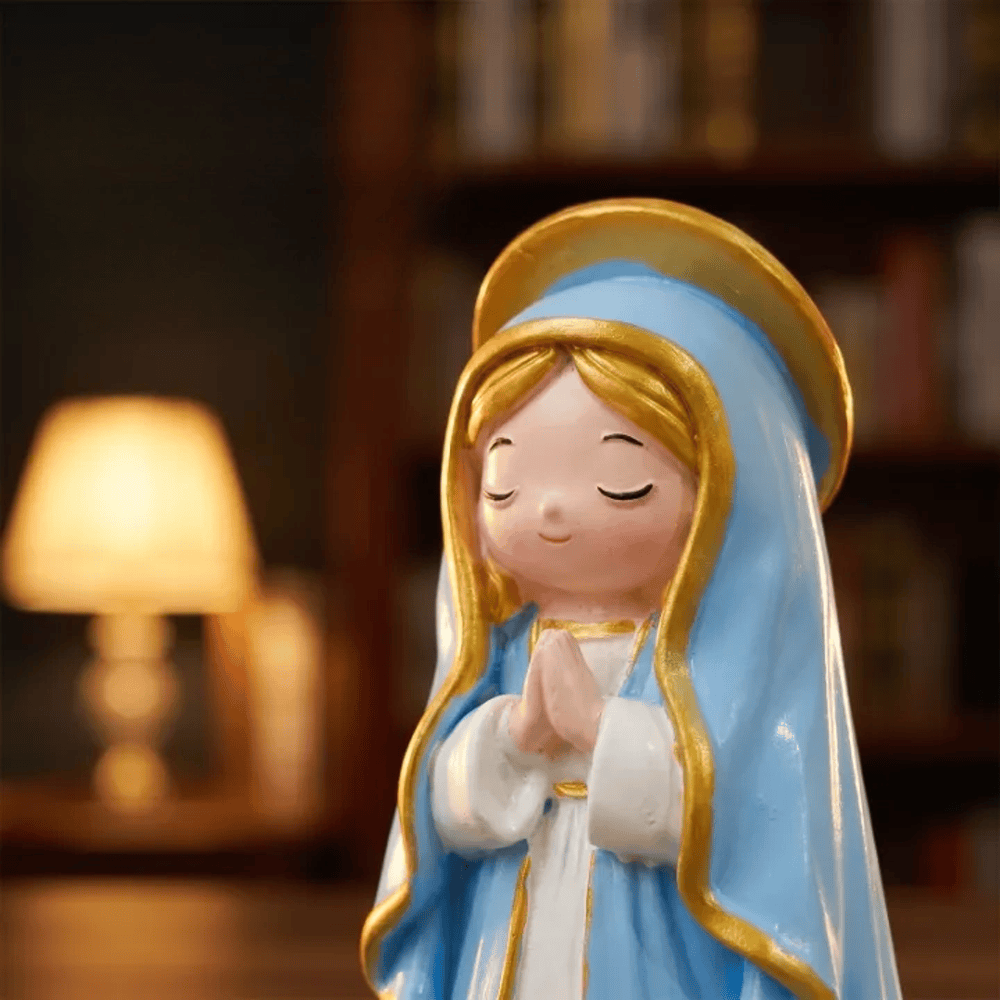 Christianartworkshop Chibi Closed-Eye Praying Our Lady Hand-Painted Resin Figurine With Floral Base - image 1