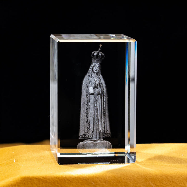 Christianartworkshop Multi-Design Engraved Sacred Crystal Figurine For Desktop Display & Devotional Home Decor - Our Lady of Fatima - 5x5x8cm - image 4