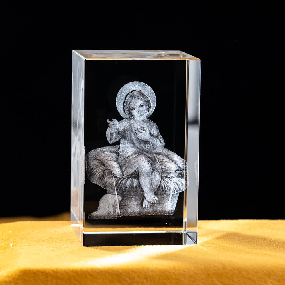Christianartworkshop Multi-Design Engraved Sacred Crystal Figurine For Desktop Display & Devotional Home Decor - Infant Jesus in Manger - 5x5x8cm - image 14