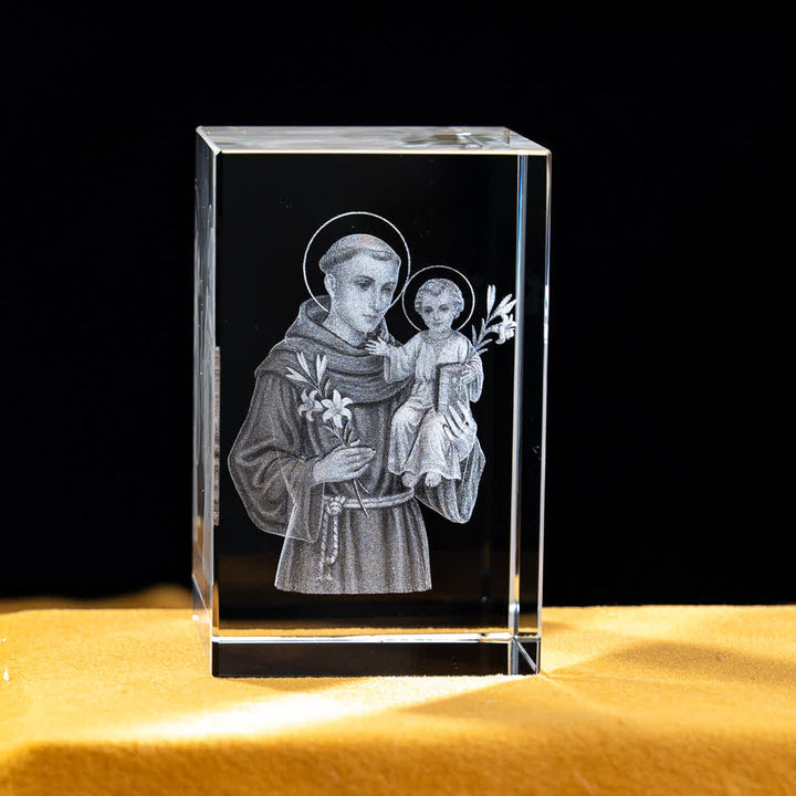 Christianartworkshop Multi-Design Engraved Sacred Crystal Figurine For Desktop Display & Devotional Home Decor - St.Anthony & Child Jesus - 5x5x8cm - image 15